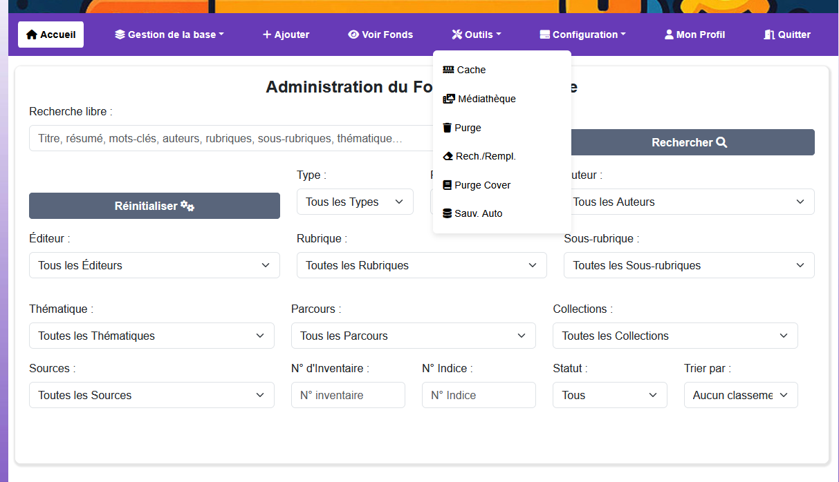 Tableau de bord administration
