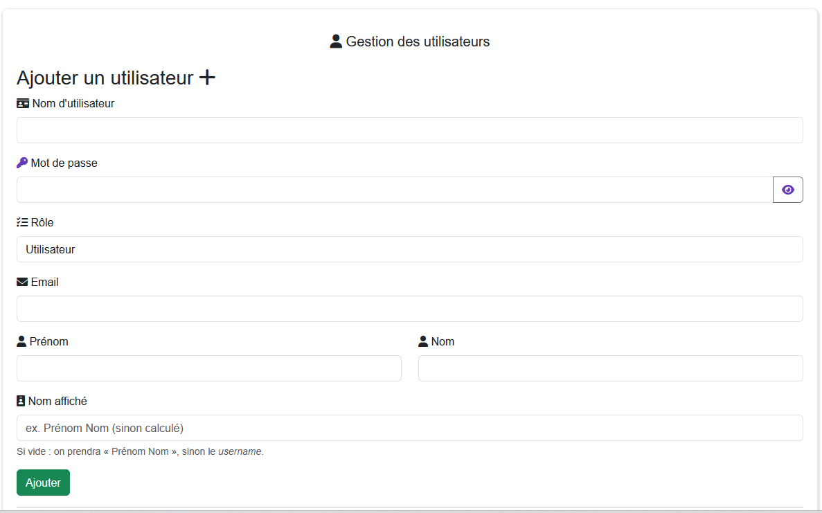 Gestion des utilisateurs