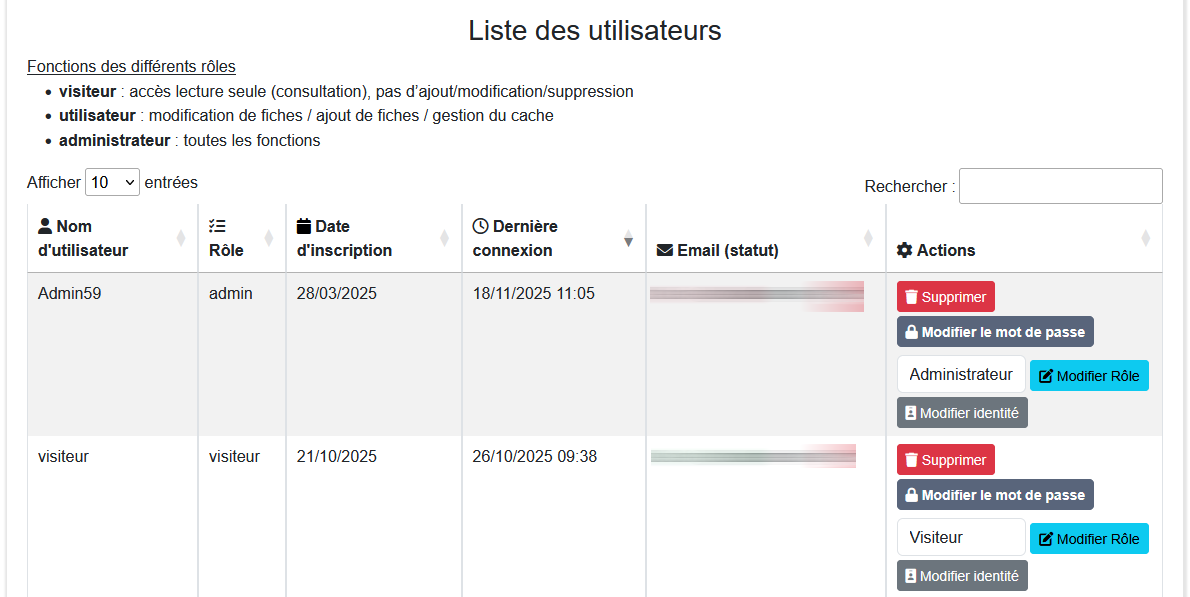 Liste des utilisateurs